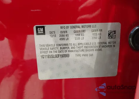 2014 Chevrolet Malibu 2Lt from USA, damaged, VIN 1G11E5SL6EF190569